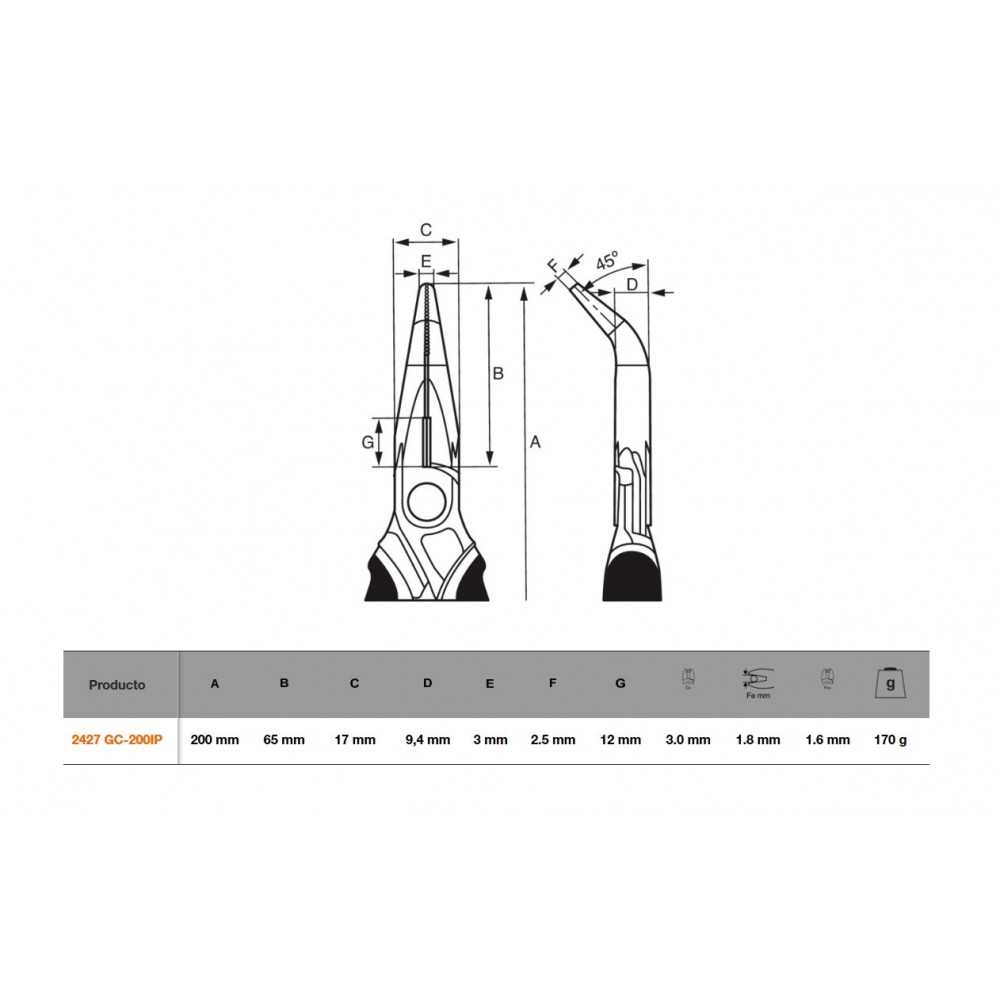 Alicate Punta Curva Cromado 8" ERGO™ Bahco 2427 GC-200IP - Imagen 1