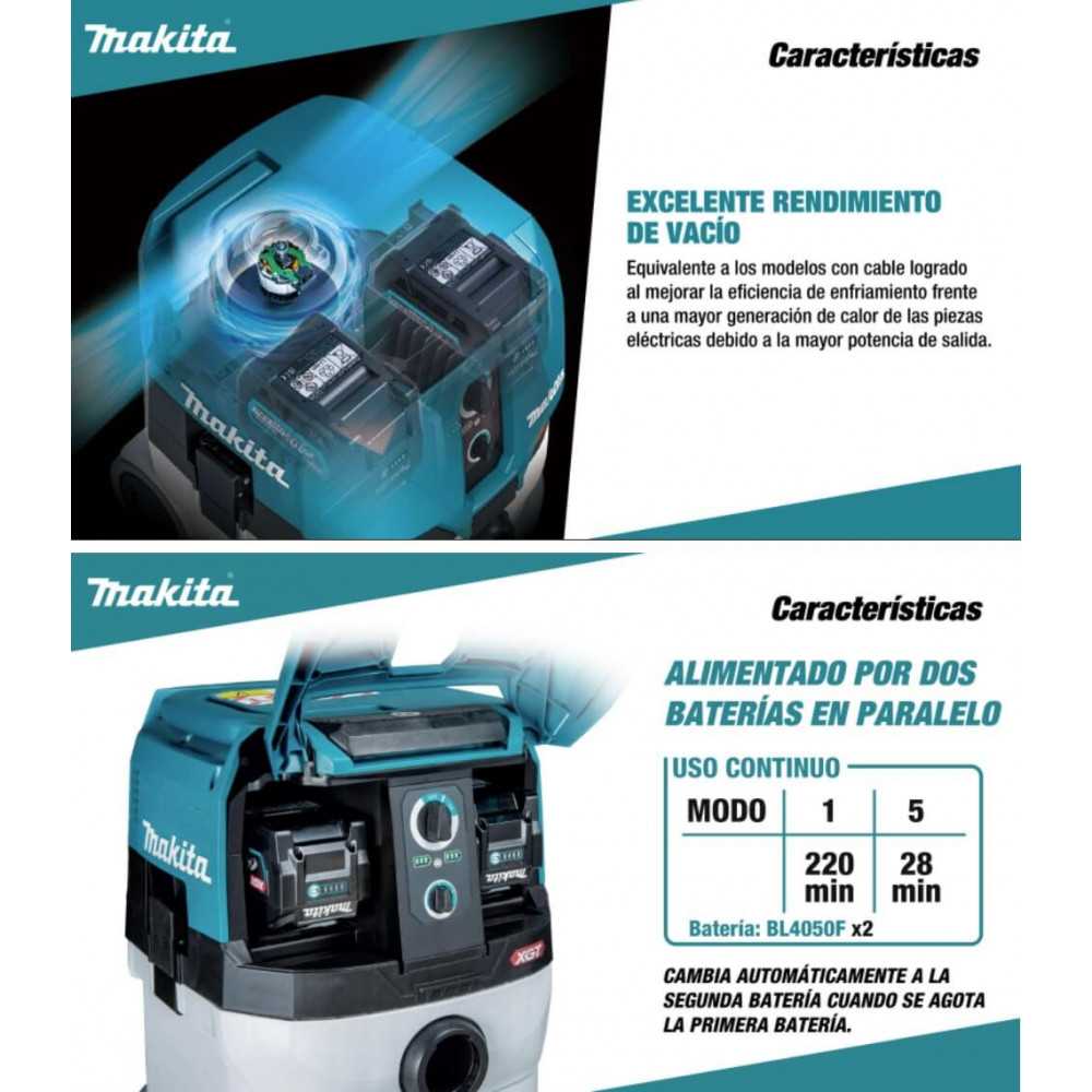 Aspiradora Inalámbrica Polvo 8LT y Agua 6LT 40Vx2. Sin Batería ni Cargador Makita VC001GLZ - Imagen 3