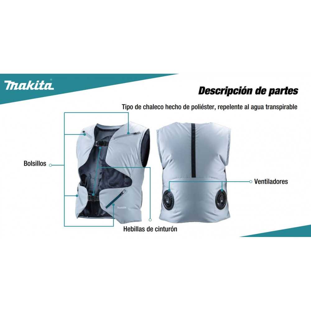 Chaqueta con Ventilador Inalámbrica 18V/12V TALLA S/M/L Sin Batería Makita DFV214A01 - Imagen 5