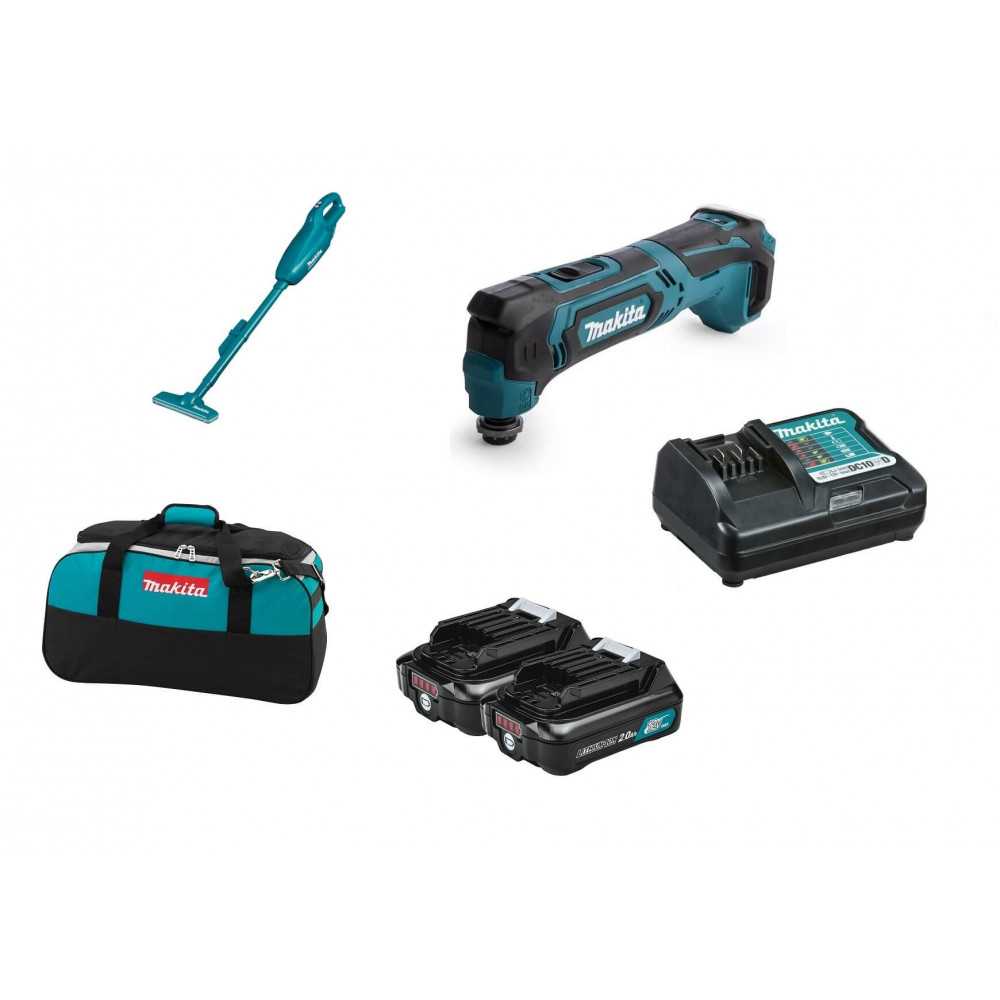 Combo Aspiradora 10.8V (12V max)+ Multiherramienta + 2 Baterías 2.0 Ah +Cargador+Bolso Makita CLX216AX1 - Imagen 1