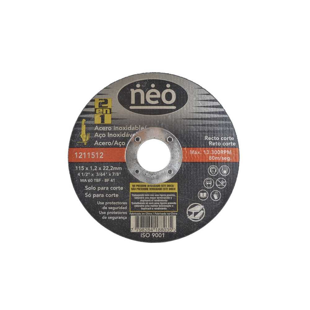 Disco de Corte 4 1/2" x 1.2mm Acero Inox 1211512 Neo MI-NEO-051048 - Imagen 1