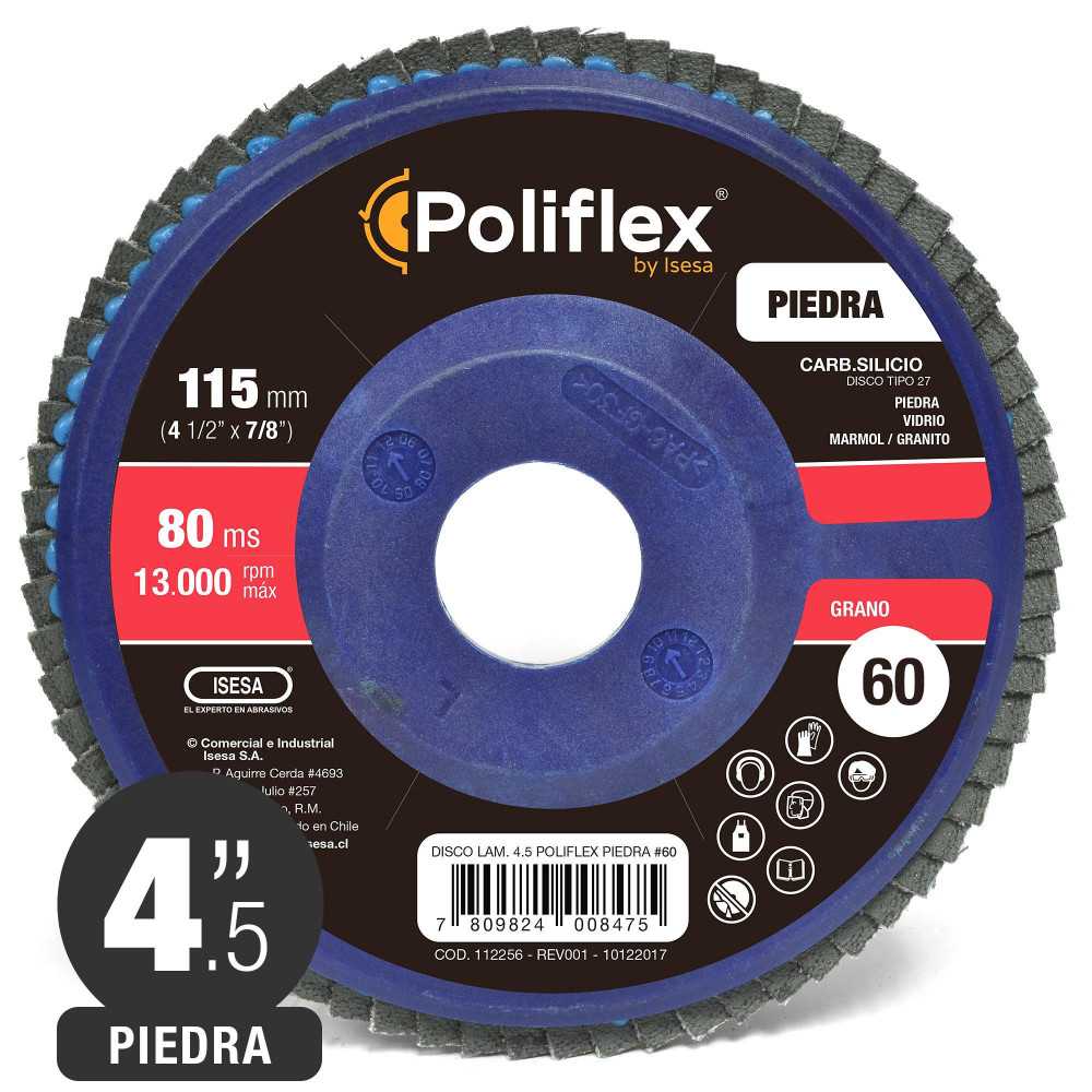 Disco Flap Laminado - Piedra y Vidrio - 4,5'' - Grano 60 - Poliflex - Imagen 1