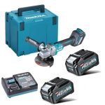 Esmeril Angular Inalámbrico 4-1/2" 40V (Gatillo Deslizable)+2 Baterías 4.0Ah+Cargador+Caja Makpac Makita GA022GM201