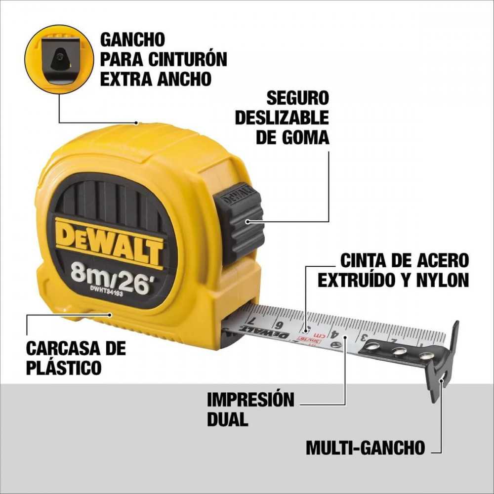 Huincha de Medir 8m/26'x25mm DeWalt DWHT34193L - Imagen 3
