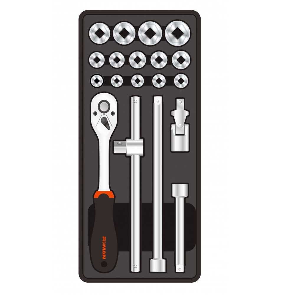 Juego de Dados Hex. 1/2” + Chicharra 19 piezas Fixman F1BT76 - Imagen 1