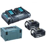 Kit 2 baterias 18V 6.0 Ah + cargador rapido doble + MAKPAC Makita 198077-8