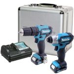 Kit Taladro Atornillador Inalámbrico 3/8" 12V+Atornillador de Impacto 1/4"+2 Baterías Makita CLX224SAX