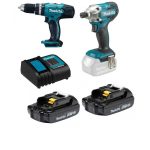 Kit Taladro Percutor 13mm 18V+Atornillador de impacto+Cargador+Baterias Makita DLX2336SYX