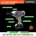 Llave Atornillador de Impacto Inalámbrica 1/2" 18V + Batería + cargador ALI 812/18 Gladiator MI-GLA-054333