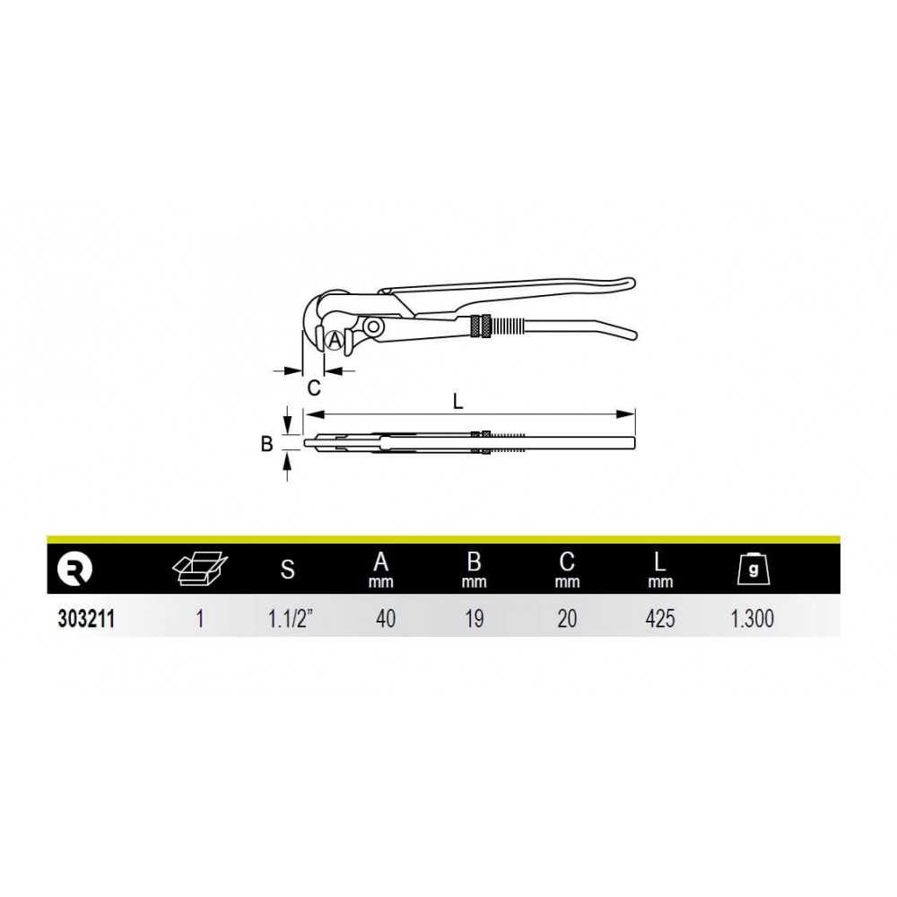 Llave de Tubo Modelo Sueco Boca Perpendicular 1.1/2" Irimo 303211 - Imagen 1