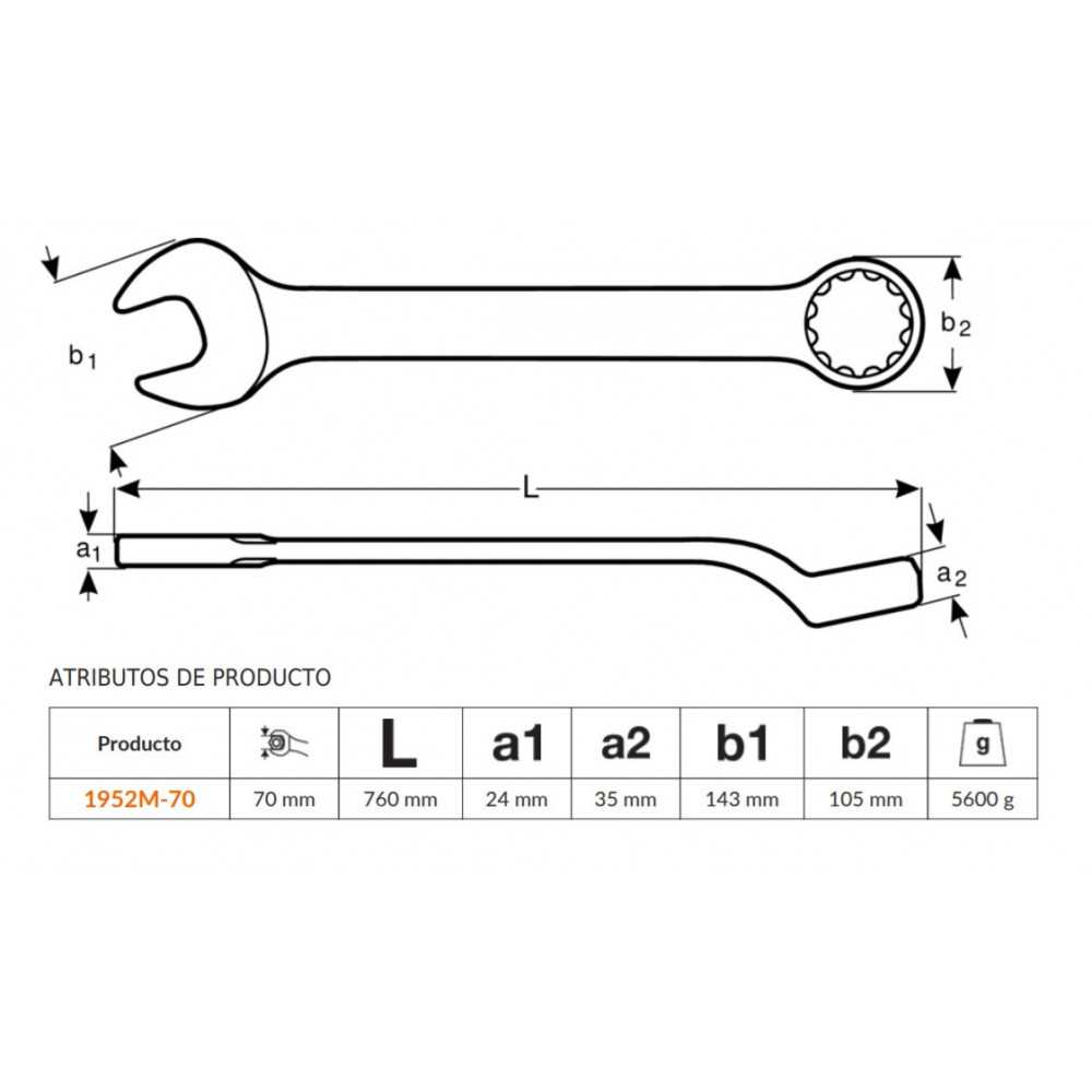 Llave Punta Corona Acodada 70mm x 760mm Bahco 1952M-70 - Imagen 1