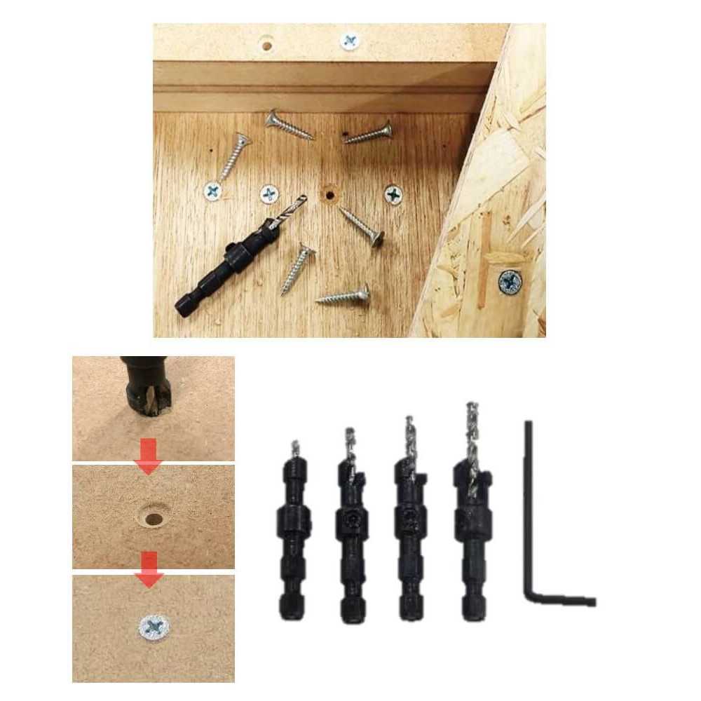 Set Brocas Avellanado en Madera 6, 8, 10, 12 MM cortas 4 Pzs Melon D-73455 - Imagen 1