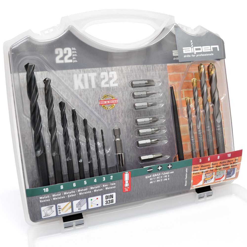 Set Brocas/Puntas (22) Metal/Muro Maleta SET22 Marca Alpen - Imagen 1