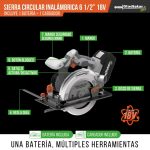 Sierra Circular Inalámbrica 6 1/2" 18V + Batería + Cargador SC 807/18 Gladiator MI-GLA-054331 - Imagen 3