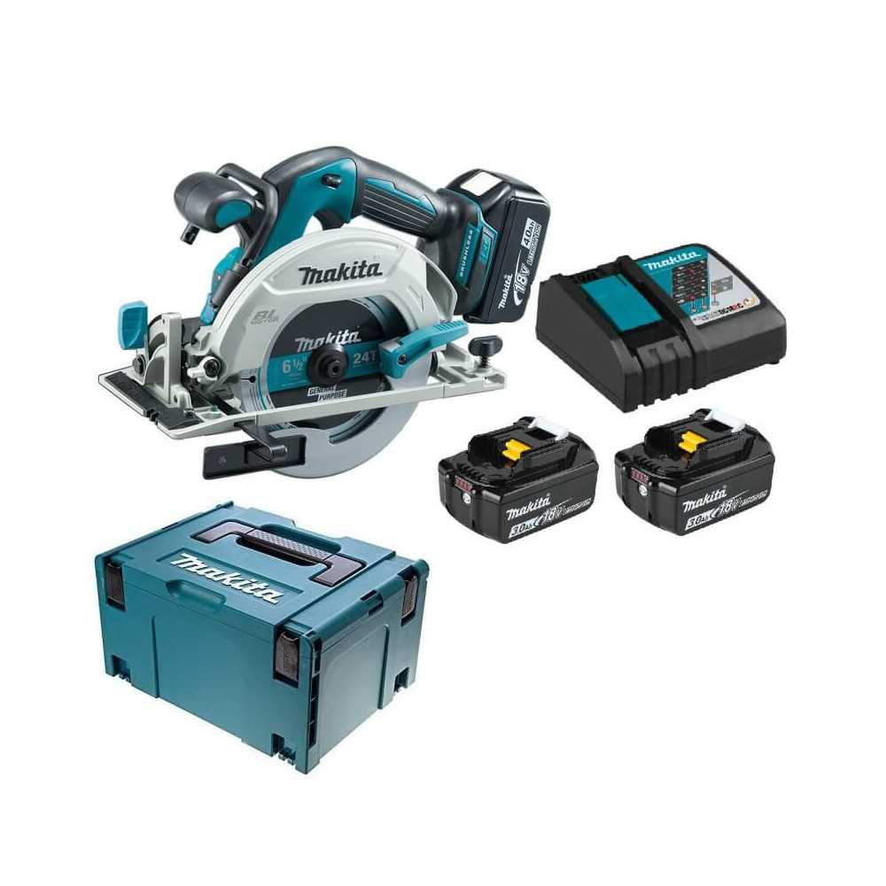 Sierra Circular Inalámbrica 6-1/2" +2 Baterías de 18V 3.0Ah + Cargador Rápido + Makpac Makita DHS680RFJ - Imagen 1