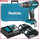 Taladro Atornillador Percutor Inalámbrico 13 mm + 2 Baterías 18V 3.0 AH + Cargador Makita DHP485RFE