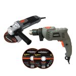 Taladro Percutor 13MM 550W + Esmeril Angular 4 1/2" + Discos de corte TP413/6-AA 415/2K Gladiator MI-GLA-051466
