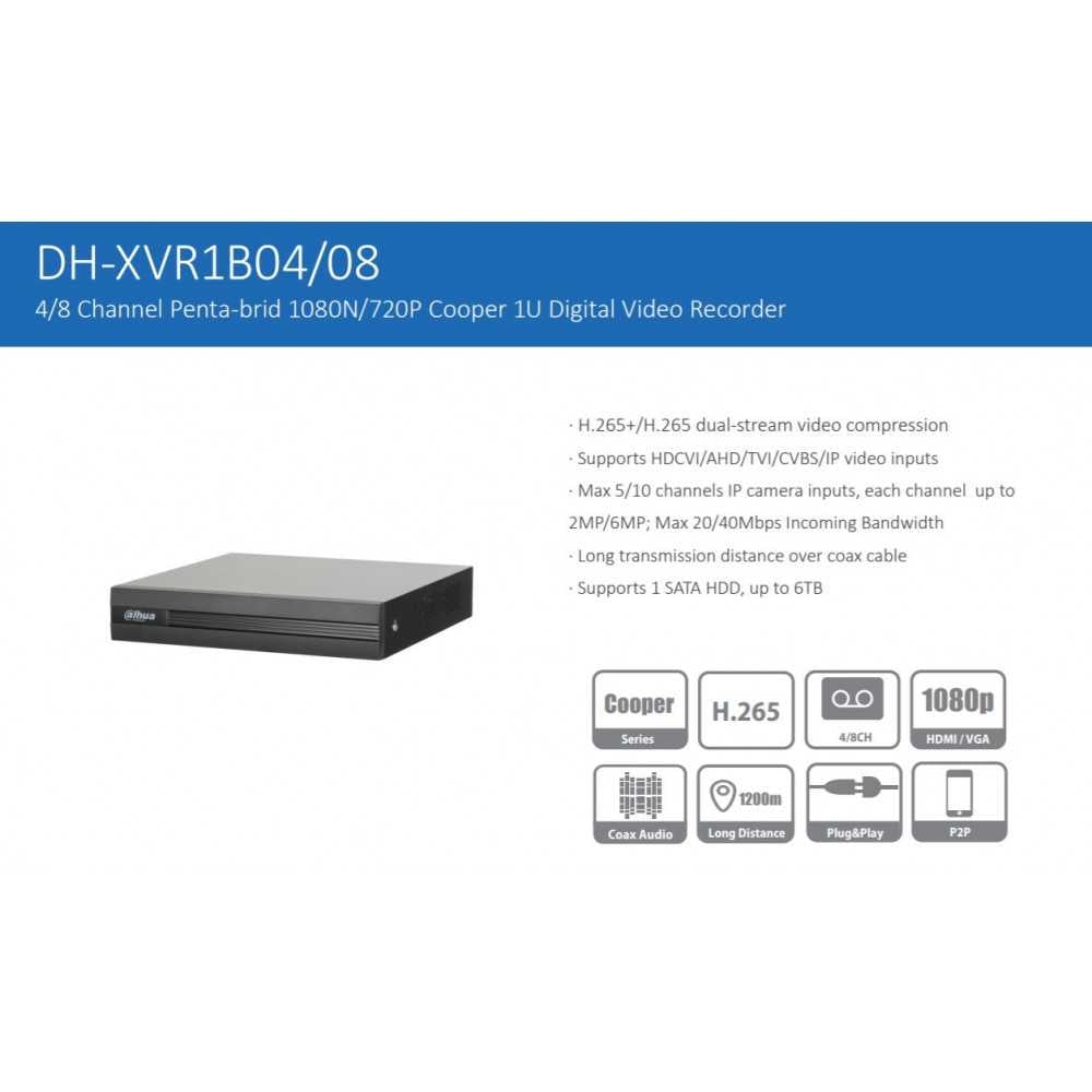 XVR Grabador Digital 4 Canales Penta-Hibrido 1080N/720P XVR1B04 Sin HDD Dahua 1202172164 - Imagen 3